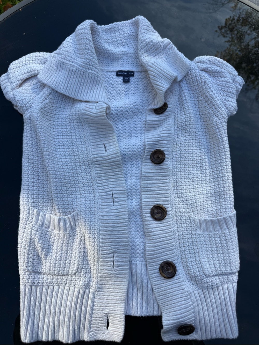 GAP Cream Crochet Button-Front Short-Sleeve Cardigan
